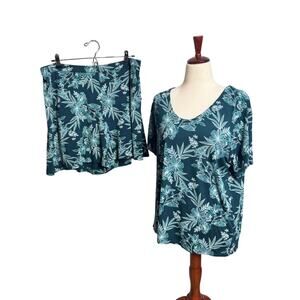 J. Jill Wearever XL top & L shorts set blue floral v neck stretch pockets